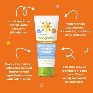 Babyganics SPF 50 Mineral Sunscreen Lotion, Sheer Blend, UVA UVB Protection, Octinoxate & Oxybenzone Free, Water Resistant, Fragrance Free, 3 oz - 6
