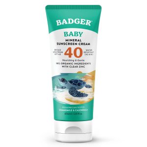 Badger Mineral Baby Sunscreen Cream SPF 40, 98% Organic Toddler Sunscreen with Zinc Oxide, Broad Spectrum, Reef Safe, Water Resistant, Pediatrician Tested Baby Sunblock for Sensitive Skin, 2.9 fl oz - 1