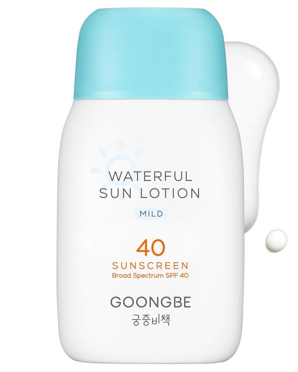 GOONGBE Waterful Sun Lotion Mild SPF 40 - Zinc Oxide Water Resistant Mineral Sunscreen for Babies, Kids & Adults - Hypoallergenic, Vegan, Reef-Safe - Korean Sun Care for Sensitive Skin, 2.82 fl.oz. - 1