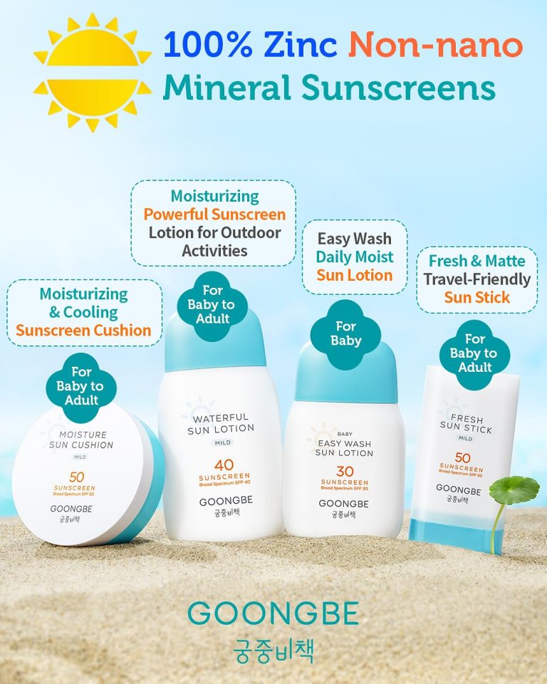 GOONGBE Waterful Sun Lotion Mild SPF 40 - Zinc Oxide Water Resistant Mineral Sunscreen for Babies, Kids & Adults - Hypoallergenic, Vegan, Reef-Safe - Korean Sun Care for Sensitive Skin, 2.82 fl.oz.