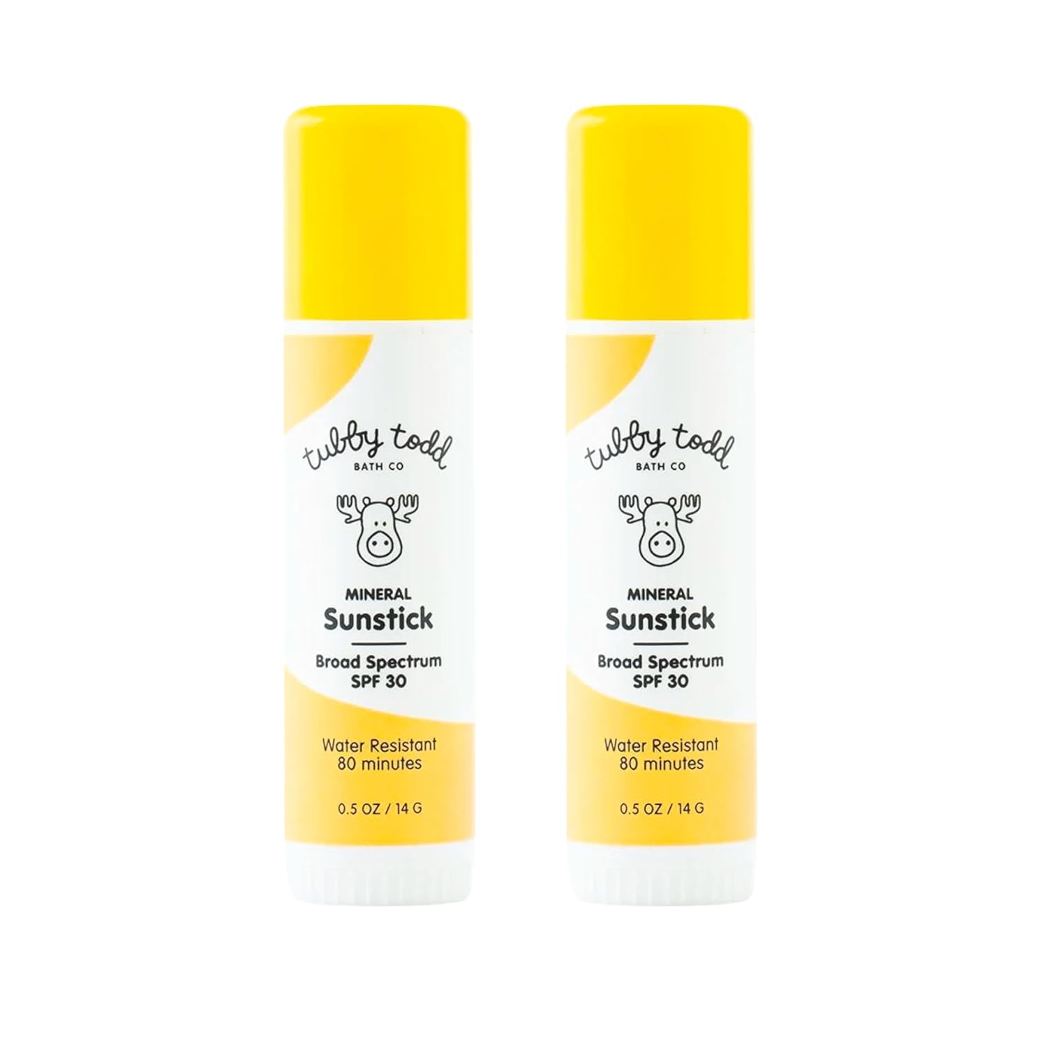 TUBBY TODD Mineral Sunstick - Broad Spectrum SPF 30 Sunscreen for Kids - Water-Resistant Stick Sunscreen for Body & Face - Safe for Sensitive Skin - 2 Pack, 0.5 oz - 1