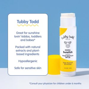TUBBY TODD Mineral Sunstick - Broad Spectrum SPF 30 Sunscreen for Kids - Water-Resistant Stick Sunscreen for Body & Face - Safe for Sensitive Skin - 2 Pack, 0.5 oz - 4