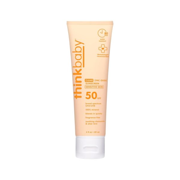 Thinkbaby Baby Sunscreen for Sensitive Skin, 3 Fl Oz, SPF 50 Clear Zinc Oxide Baby Mineral Sunscreen, Broad Spectrum UVA-UVB Protection, Natural, Water Resistant, Reef Safe, Vegan - 1