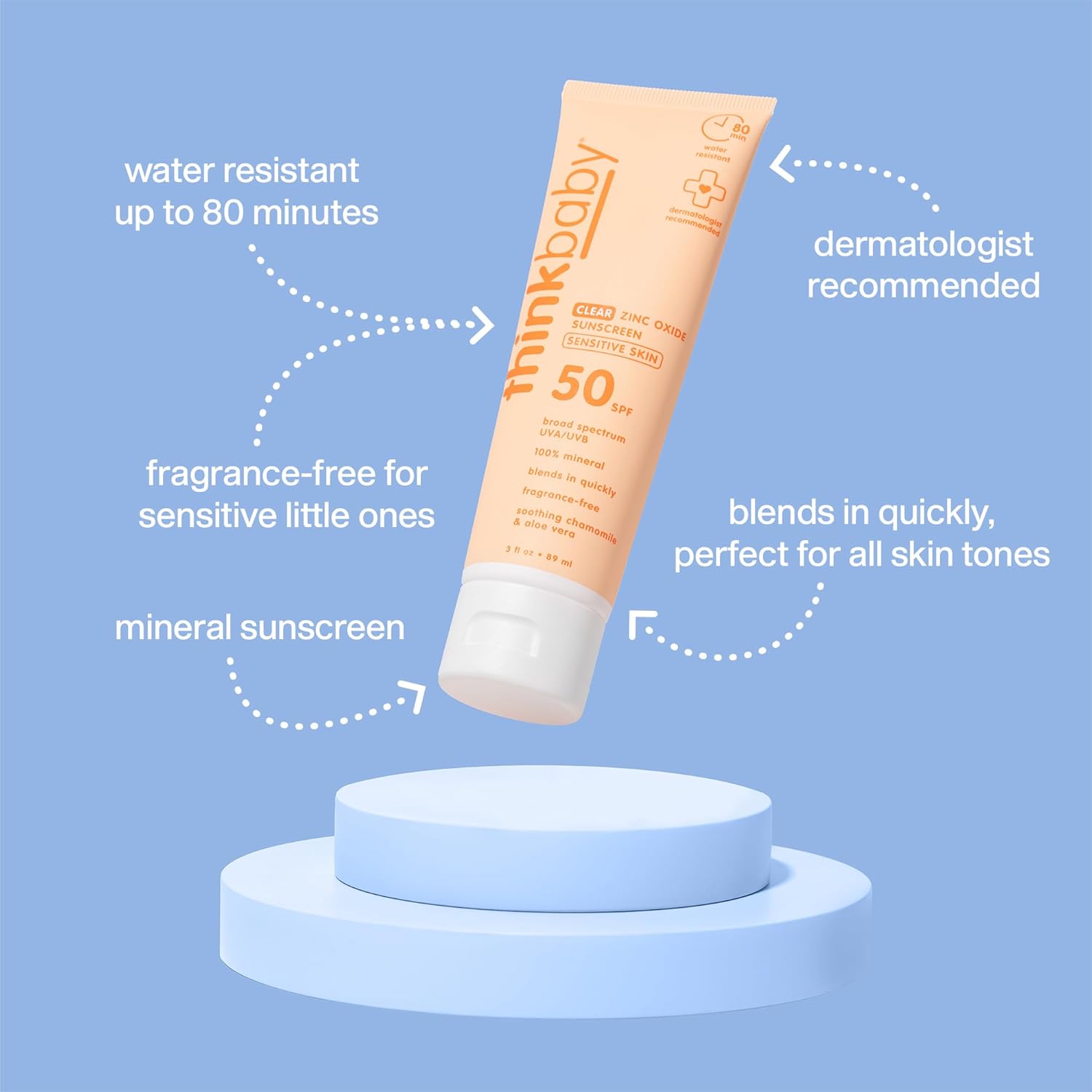 Thinkbaby Baby Sunscreen for Sensitive Skin, 3 Fl Oz, SPF 50 Clear Zinc Oxide Baby Mineral Sunscreen, Broad Spectrum UVA/UVB Protection, Natural, Water Resistant, Reef Safe, Vegan | for Sensitive Skin, Clear Zinc Oxide, Baby Sunblock, Natural, Water Resistant - Image 7