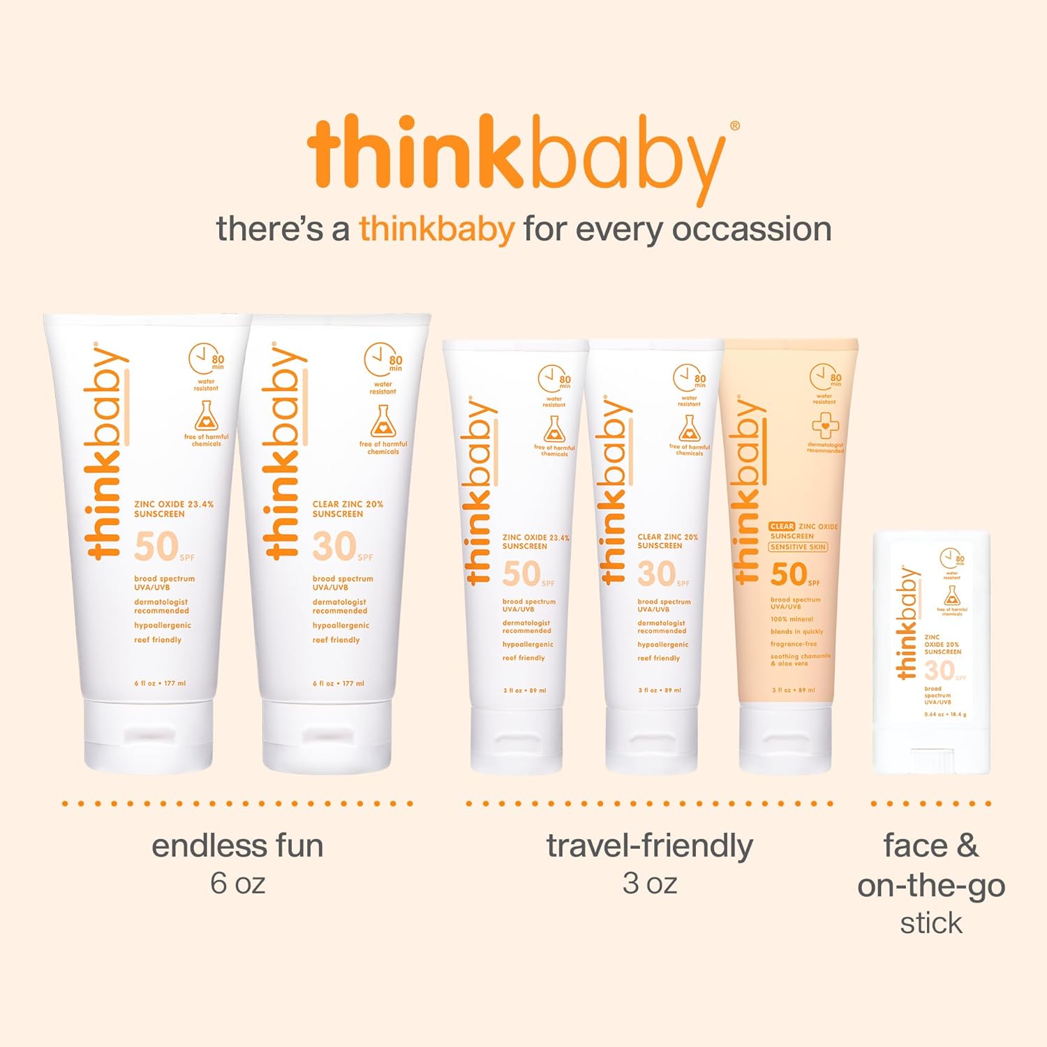 Thinkbaby Baby Sunscreen for Sensitive Skin, 3 Fl Oz, SPF 50 Clear Zinc Oxide Baby Mineral Sunscreen, Broad Spectrum UVA-UVB Protection, Natural, Water Resistant, Reef Safe, Vegan - 6