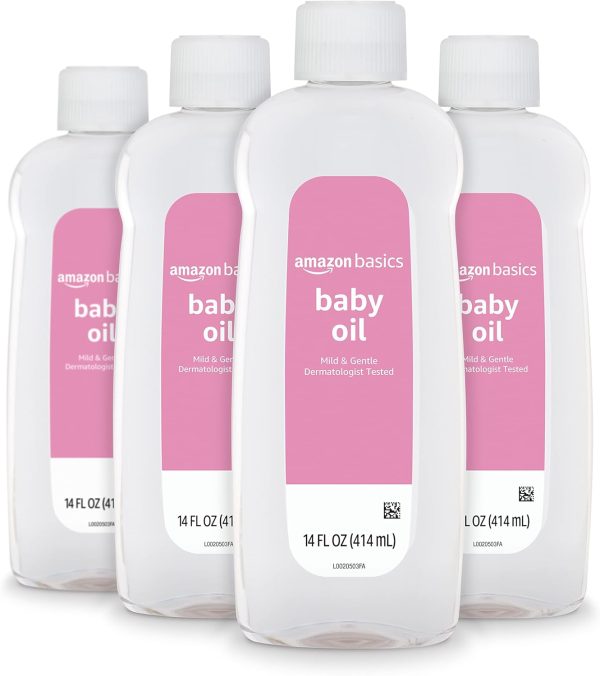Amazon Basics Baby Oil, Mild & Gentle, Dermatologist Tested, Prevents Moisture Loss, Dry Skin Relief, 14 fl oz, 4-Pack - 1