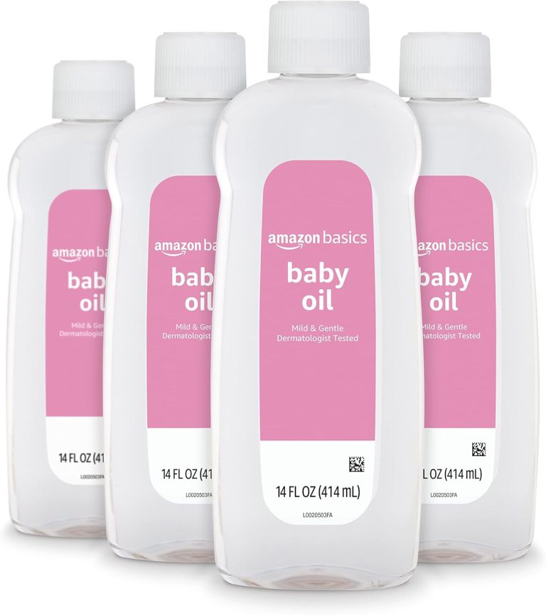 Amazon Basics Baby Oil, Mild & Gentle, Dermatologist Tested, Prevents Moisture Loss, Dry Skin Relief, 14 fl oz, 4-Pack (Previously Solimo)