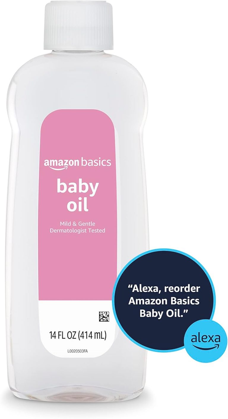 Amazon Basics Baby Oil, Mild & Gentle, Dermatologist Tested, Prevents Moisture Loss, Dry Skin Relief, 14 fl oz, 4-Pack (Previously Solimo)