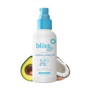Bliss Baby Oil, All Natural, Premium & Unscented, Vegan - Made with Organic Avocado Oil, Coconut Oil, Dermatologist Tested, Soothing & Hydrating Baby Massage Oil, Travel Size 4 fl. Oz. - 1