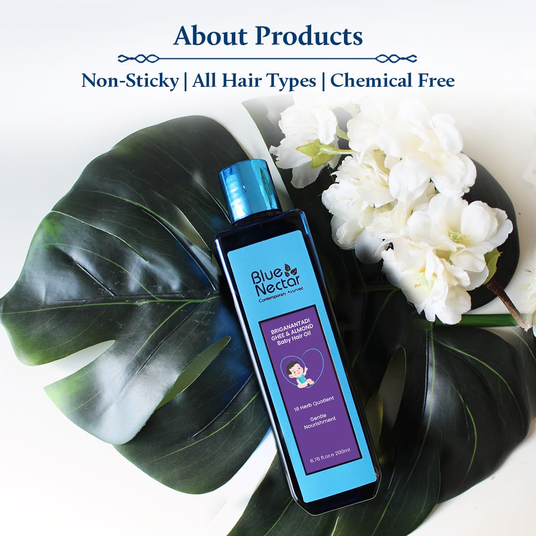 Blue Nectar Ayurvedic Baby Hair Oil with Coconut & Almond | Natural Herbal Kids Hair Oil for Soft, Gentle Scalp Care | Baby Care Essential (18 Herbs, 100 ml) - Image 3
