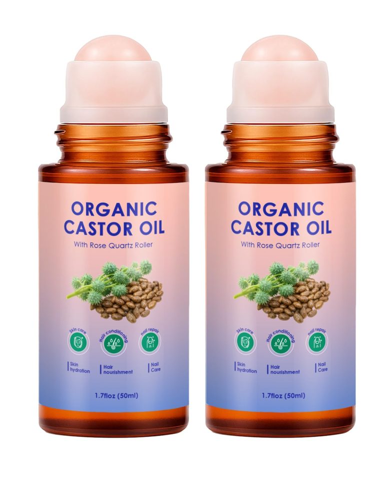 Castor Oil Roll On - Castor Oil Organic Cold Pressed, 2PCS 100% Pure Cold-Pressed, hair, Face & Skin Moisturizing, Reducing Dark Circles,Nail and Cuticle Care- Easy to Apply, 50ml*2