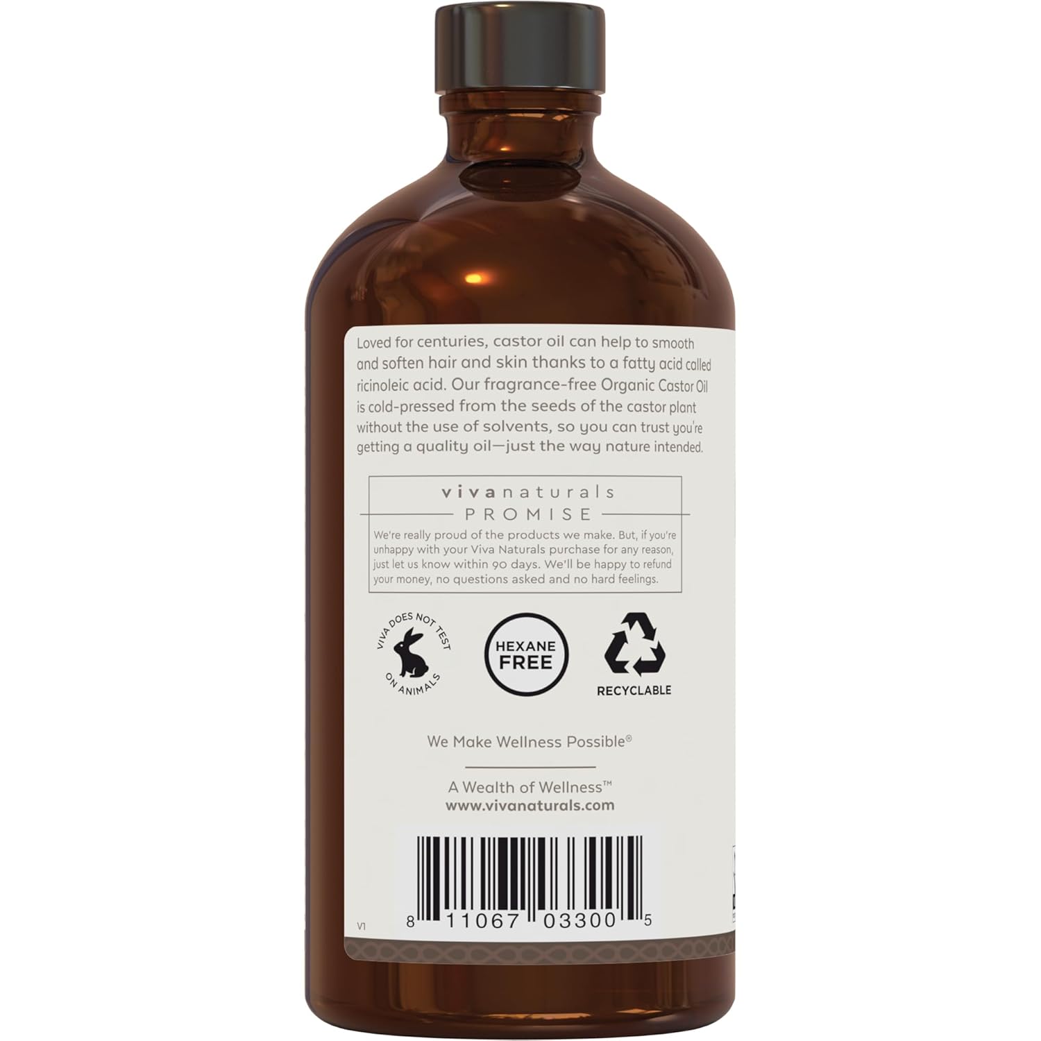 Viva Naturals Organic Castor Oil, Cold-Pressed, 16 fl oz – For Face, Hair, Eyelashes, USDA Organic, Non-GMO - Glass Bottle - Image 3