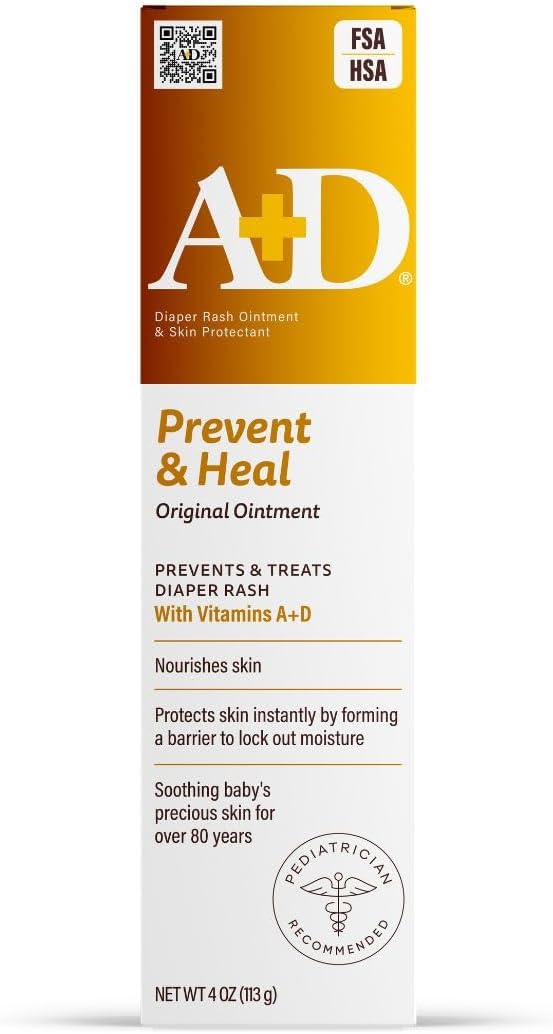 A+D Original Diaper Rash Ointment Prevents & Treats Diaper Rash, Moisturizing Skin Protectant with Vitamins A & D, Healing Skin Ointment for Dry and Cracked Skin 4oz - 1