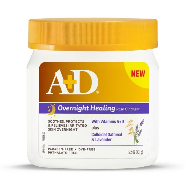 A+D Overnight Healing Diaper Rash Ointment - Soothes, Protects & Relieves Diaper Rash Overnight with Lavender & Colloidal Oatmeal - Healing Ointment for Red, Itchy, Irritated Skin - 15.2 oz Jar - 1