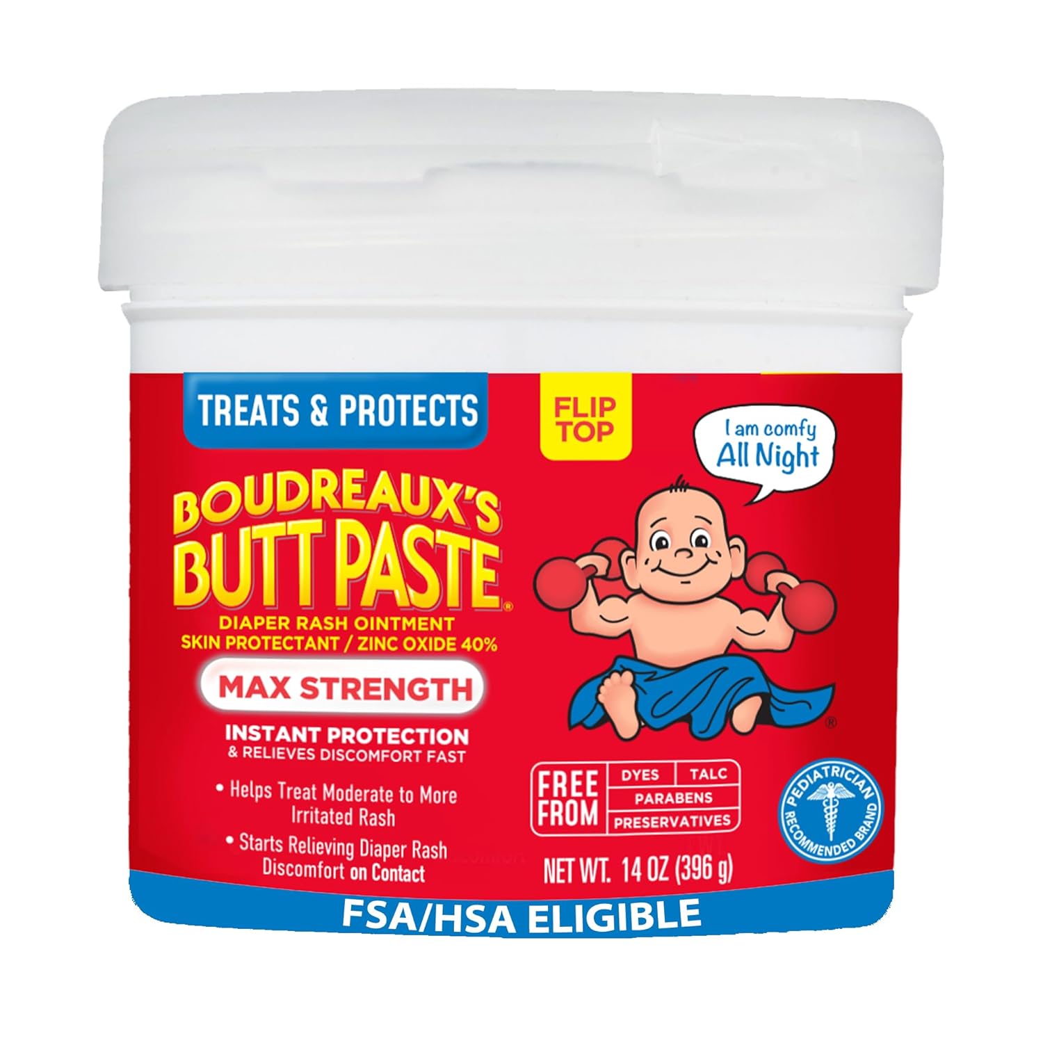 Boudreaux’s Butt Paste Max Strength Diaper Rash Cream for Baby, Ointment With Zinc Oxide, 14 oz Flip-Top Jar - 1