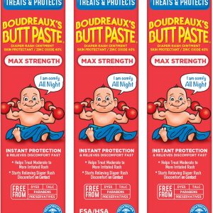 Boudreaux’s Butt Paste Max Strength Diaper Rash Cream for Baby, Ointment With Zinc Oxide, 4 oz Tubes, 3 Pack - 1