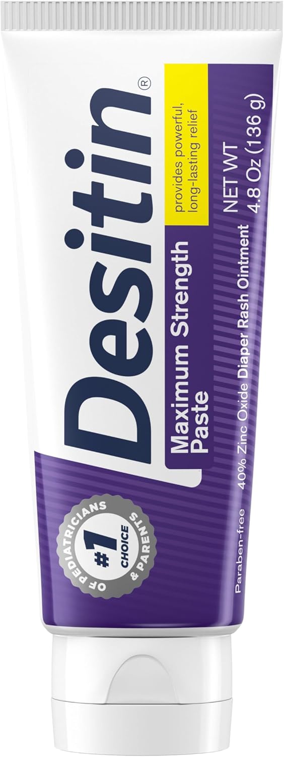 Desitin Maximum Strength Baby Diaper Rash Cream, 40% Zinc Oxide, Hypoallergenic No Added Parabens & Dyes, Protects & Relieves Baby’s Skin for Up to 12 Hours, Prevents Diaper Rash, 4.8 oz Tube - 1
