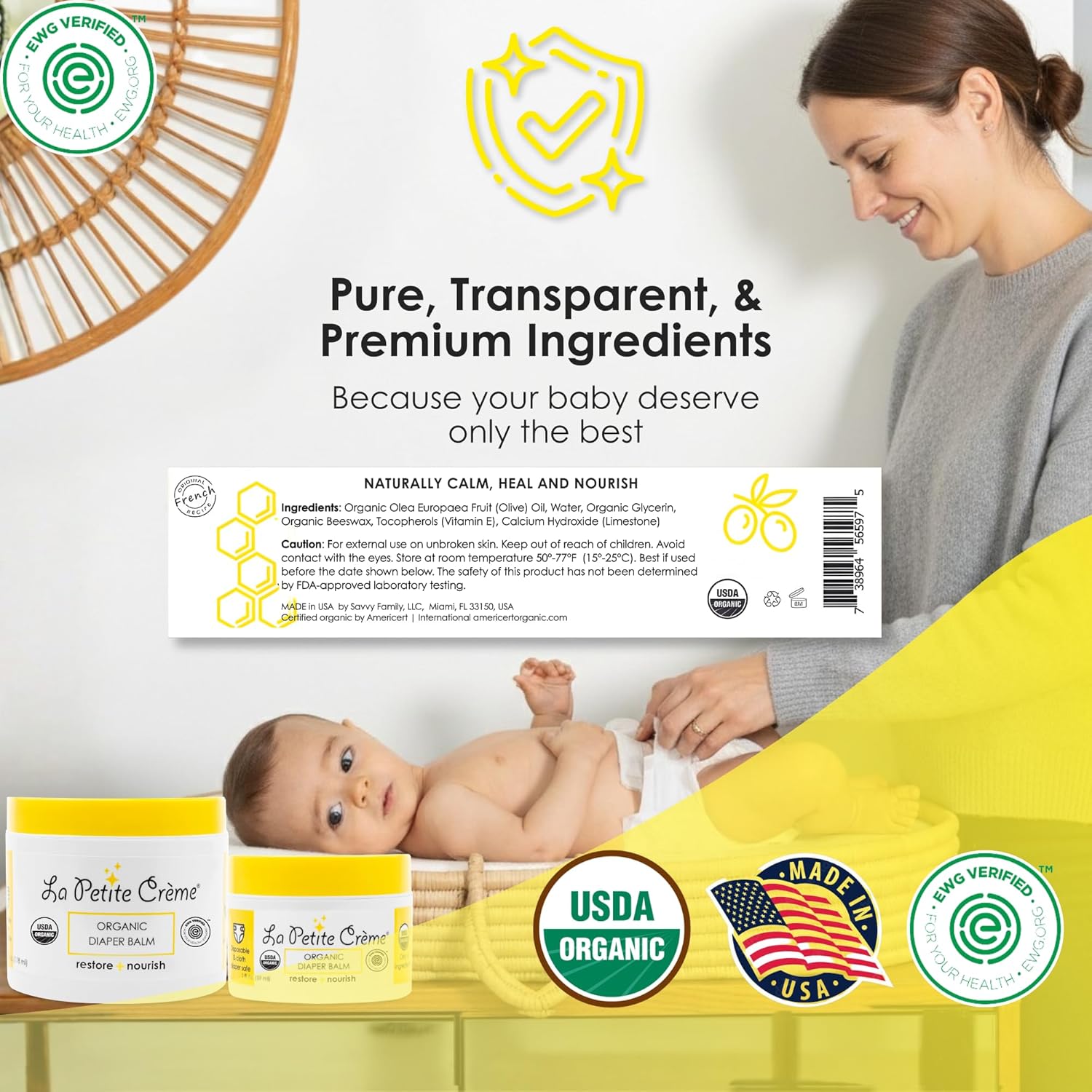 La Petite Creme French Organic Diaper Balm (4 oz) - Healing & Nourishing Diaper Cream - Gentle & Safe Liniment Baby Lotion - USDA Certified Organic - Baby Essentials for Newborn - Image 9