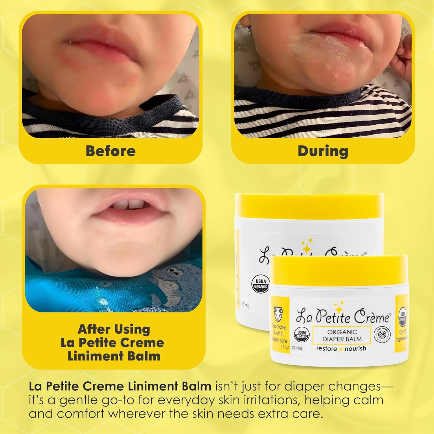 La Petite Creme French Organic Diaper Balm (4 oz) - Healing & Nourishing Diaper Cream - Gentle & Safe Liniment Baby Lotion - USDA Certified Organic - Baby Essentials for Newborn - Image 6