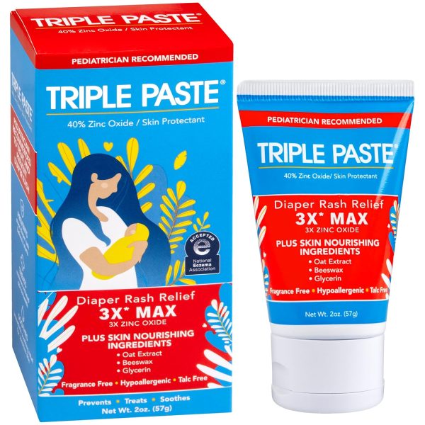 Triple Paste 3X Max Diaper Rash Ointment for Baby, Maximum Strength with 40% Zinc Oxide Ointment for Serious Diaper Rash, 2 oz Tube - 1