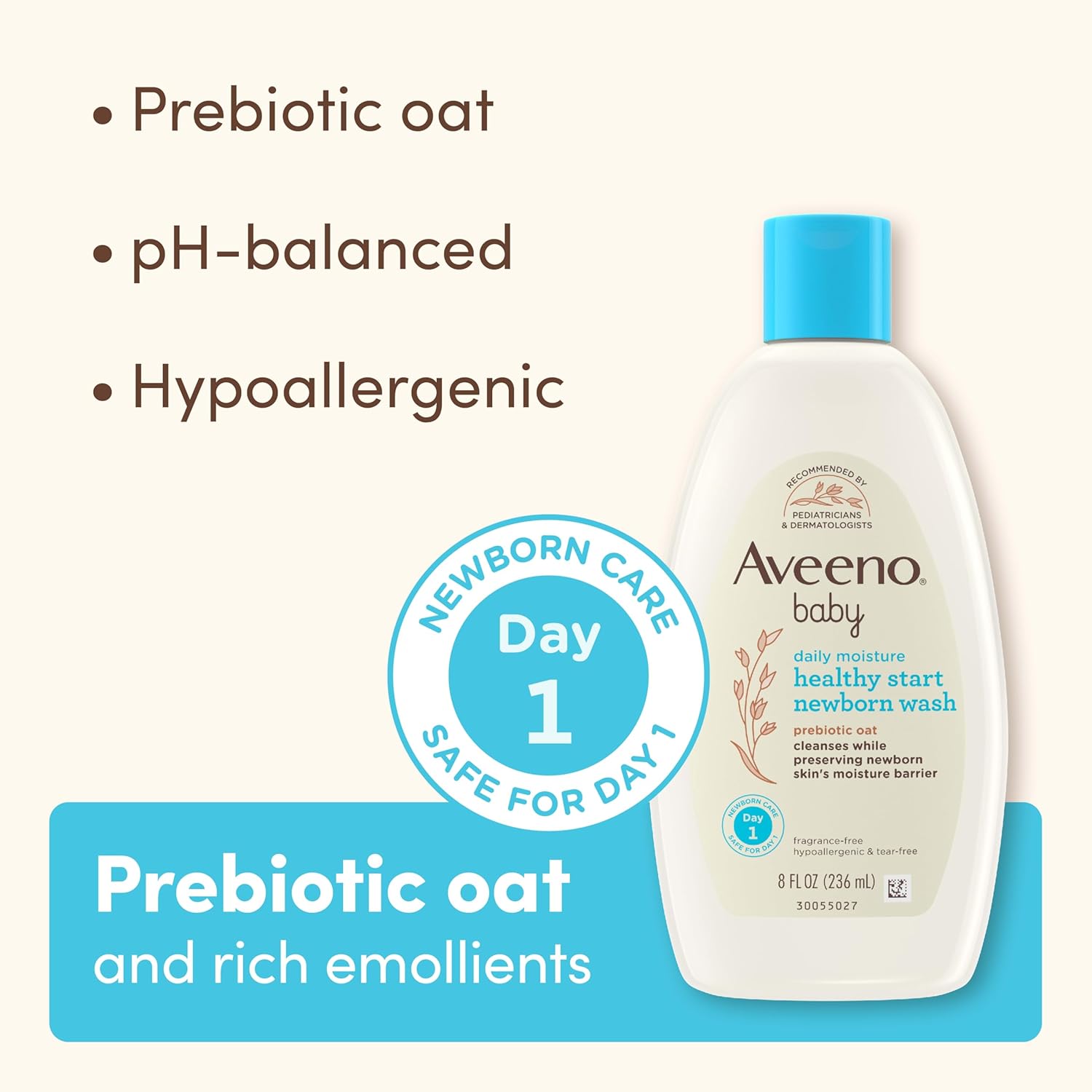 Aveeno Baby Healthy Start Nourishing Newborn Wash, Hypoallergenic Baby Body Wash, Prebiotic Oat, Gently Cleanses Sensitive Skin, No added Fragrances & Parabens, Tear-free, 8 fl. oz - Image 7