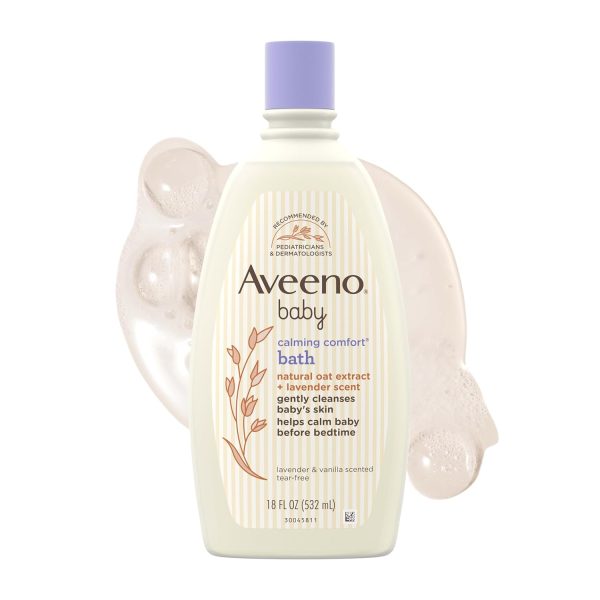 Aveeno Baby Nighttime Calming Comfort Bath, Baby Body Wash for Skin & Hair with Natural Oat Extract, Soothing Lavender & Vanilla Scent, Tear-Free Formula, No Added Parabens & Phthalates, 18 Fl Oz - 1