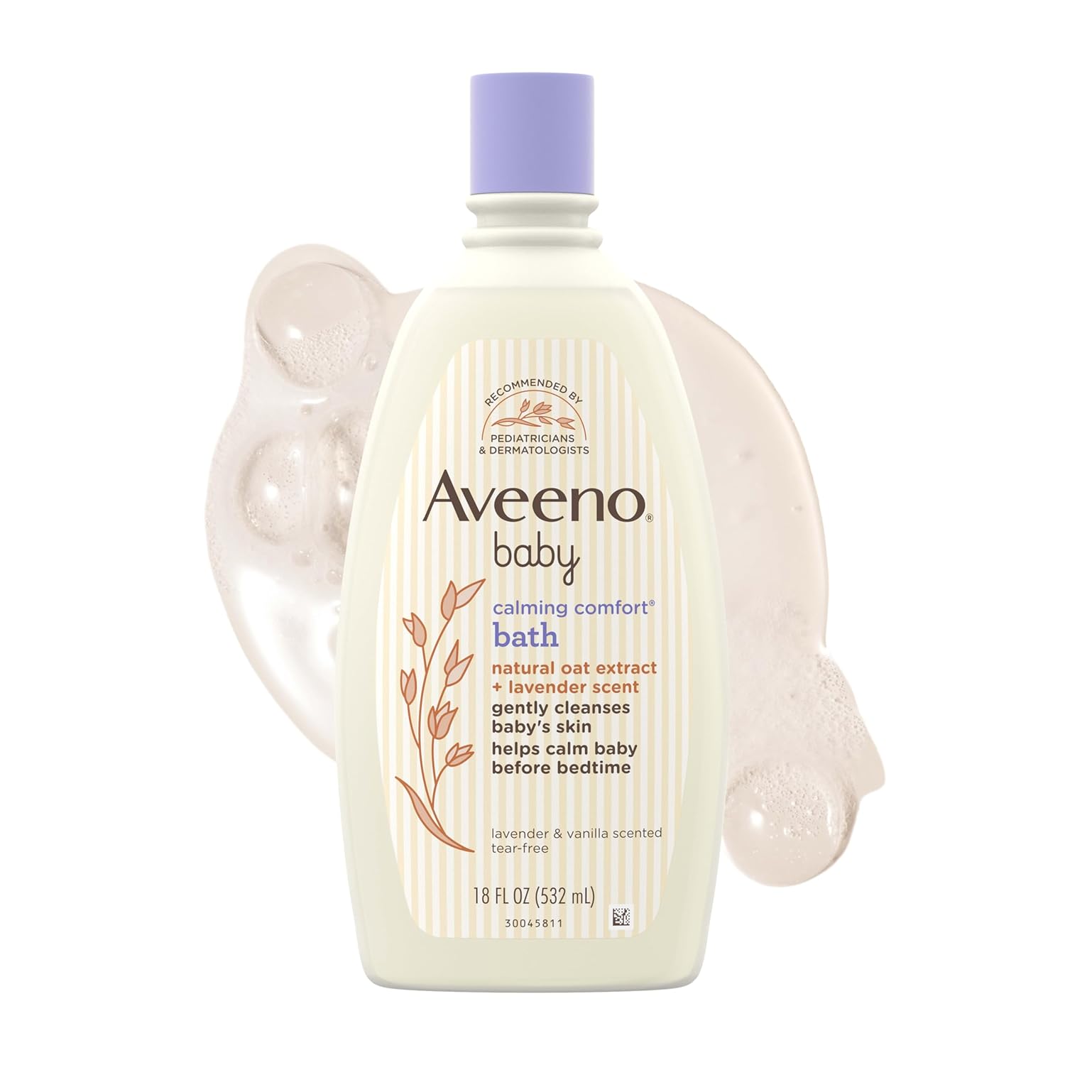 Aveeno Baby Nighttime Calming Comfort Bath, Baby Body Wash for Skin & Hair with Natural Oat Extract, Soothing Lavender & Vanilla Scent, Tear-Free Formula, No Added Parabens & Phthalates, 18 Fl Oz - 1