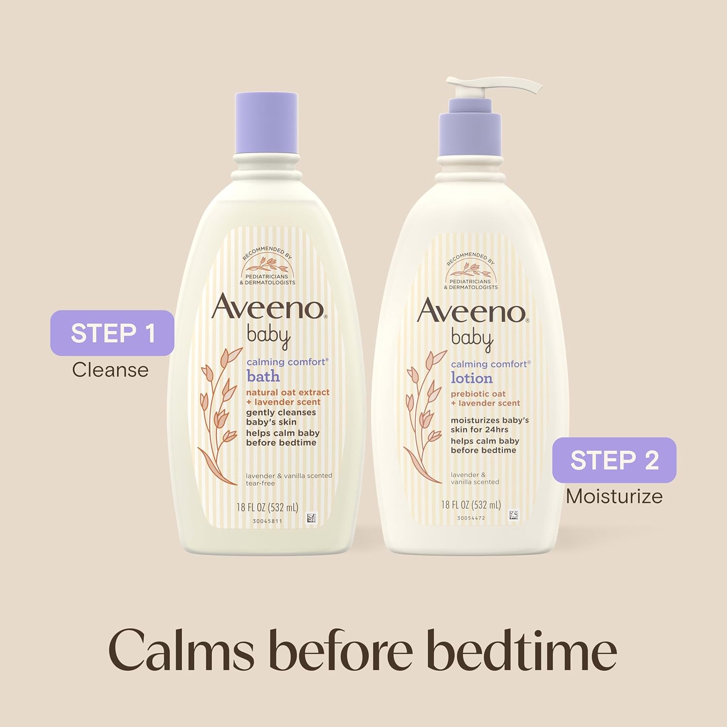 Aveeno Baby Nighttime Calming Comfort Bath, Baby Body Wash for Skin & Hair with Natural Oat Extract, Soothing Lavender & Vanilla Scent, Tear-Free Formula, No Added Parabens & Phthalates, 18 Fl Oz - Image 3
