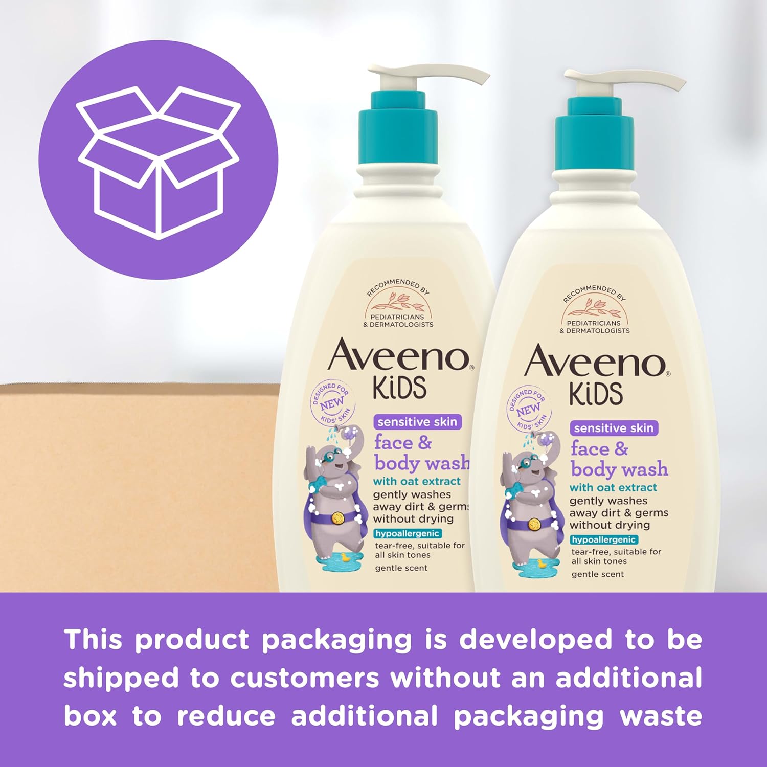 Aveeno Kids Sensitive Skin Face and Body Wash with Oat Extract, Gently Washes Away Dirt and Germs Without Drying, Tear-Free, Hypoallergenic Kids Body Wash, 18 fl. oz, 2 Pack - Image 4