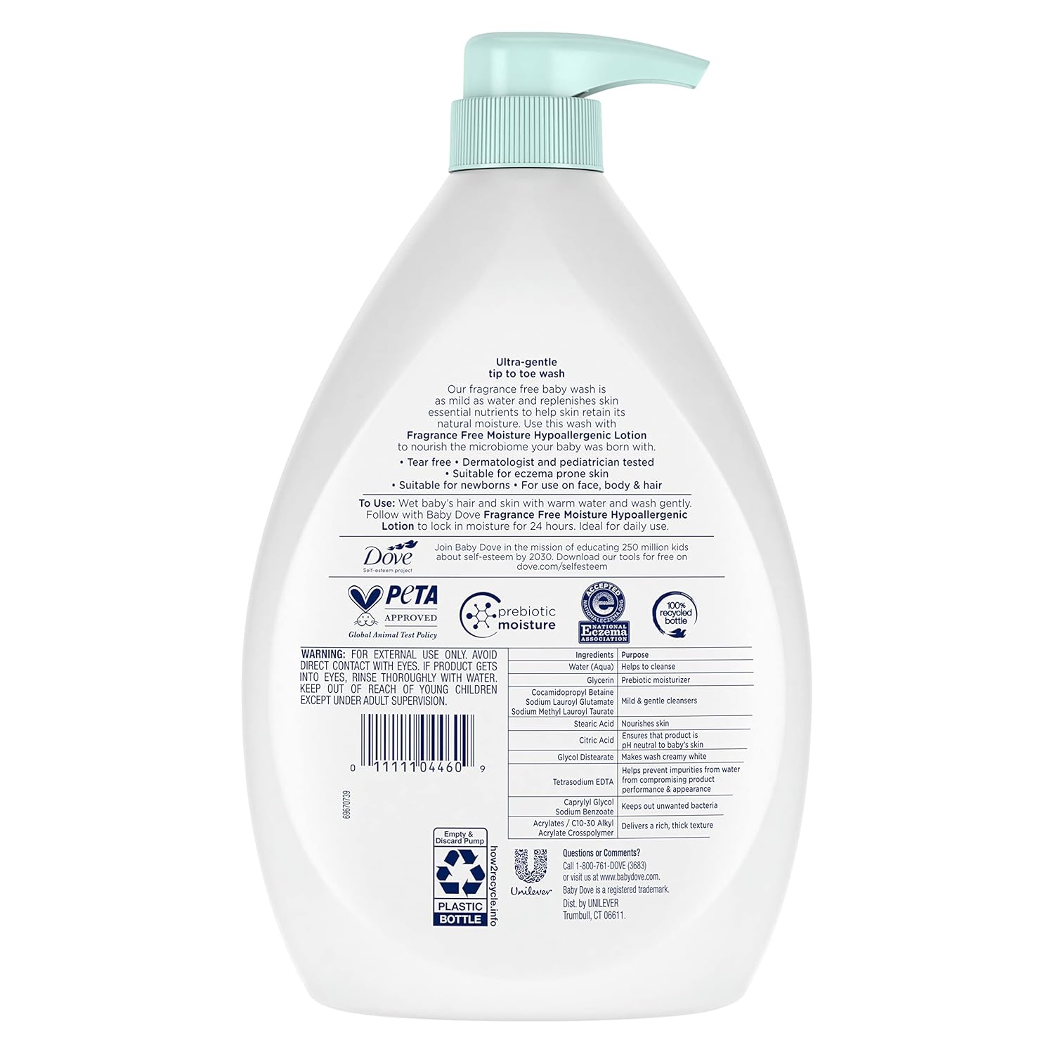 Baby Dove Sensitive Skin Care Baby Wash Fragrance Free Moisture For Baby Bath Time Fragrance Free and Hypoallergenic, Washes Away Bacteria 34 oz (Pack of 1) - Image 12