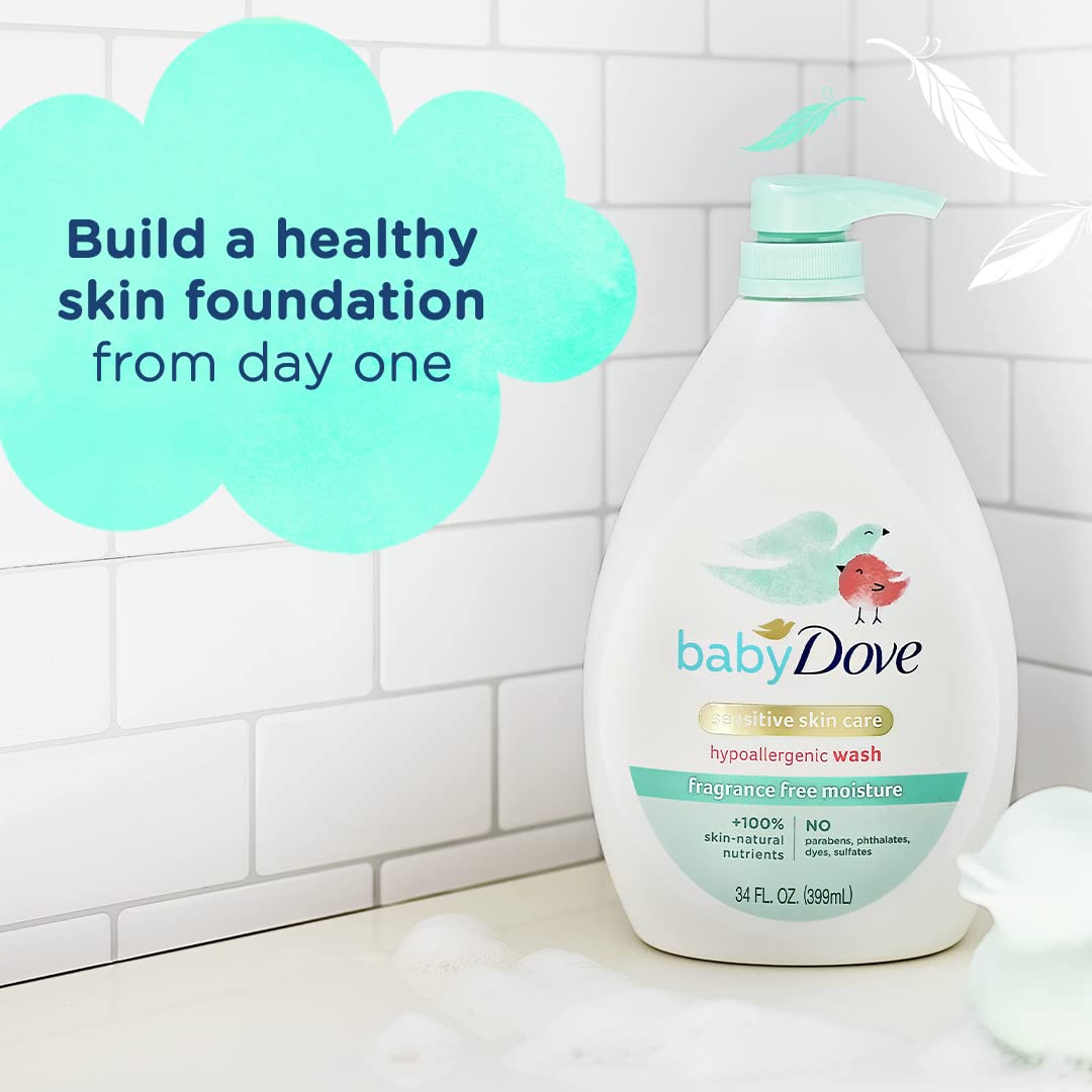 Baby Dove Sensitive Skin Care Baby Wash Fragrance Free Moisture For Baby Bath Time Fragrance Free and Hypoallergenic, Washes Away Bacteria 34 oz (Pack of 1) - Image 11