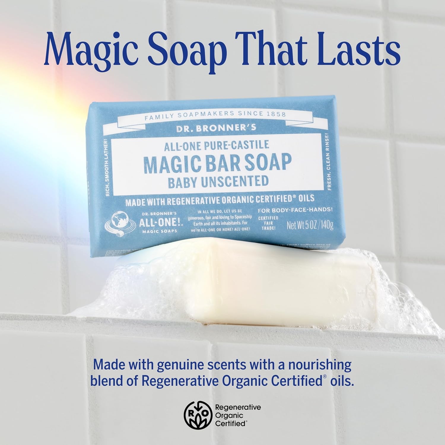 Dr. Bronner's Pure-Castile Baby Unscented Magic Bar Soaps - Made with Regenerative Organic Certified Oils - For Face, Hand, Hair Gentle on Sensitive Skin - Soap Bars for Men & Women - 2 Pack, 5 oz - Image 8