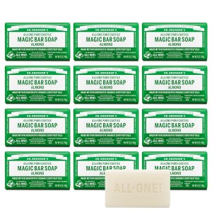 Dr. Bronner's Pure-Castile Magic Bar Soap (Almond, 5 ounce, 12-Pack)-Made with Regenerative Organic Certified Oils, For Face, Body, Hair, Gentle, Vegan, Cruelty-free Non-GMO - 1
