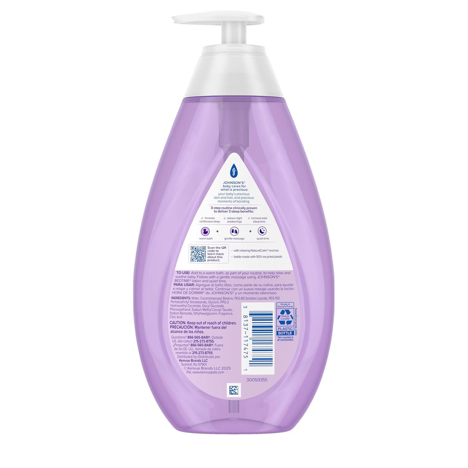 Johnson's Bedtime Baby Bath with Soothing NaturalCalm Aromas, Hypoallergenic & Tear-Free Liquid Baby Bath Formula, No Parabens, Sulfates, Dyes, or Phthalates, 27.1 fl. oz - Image 2