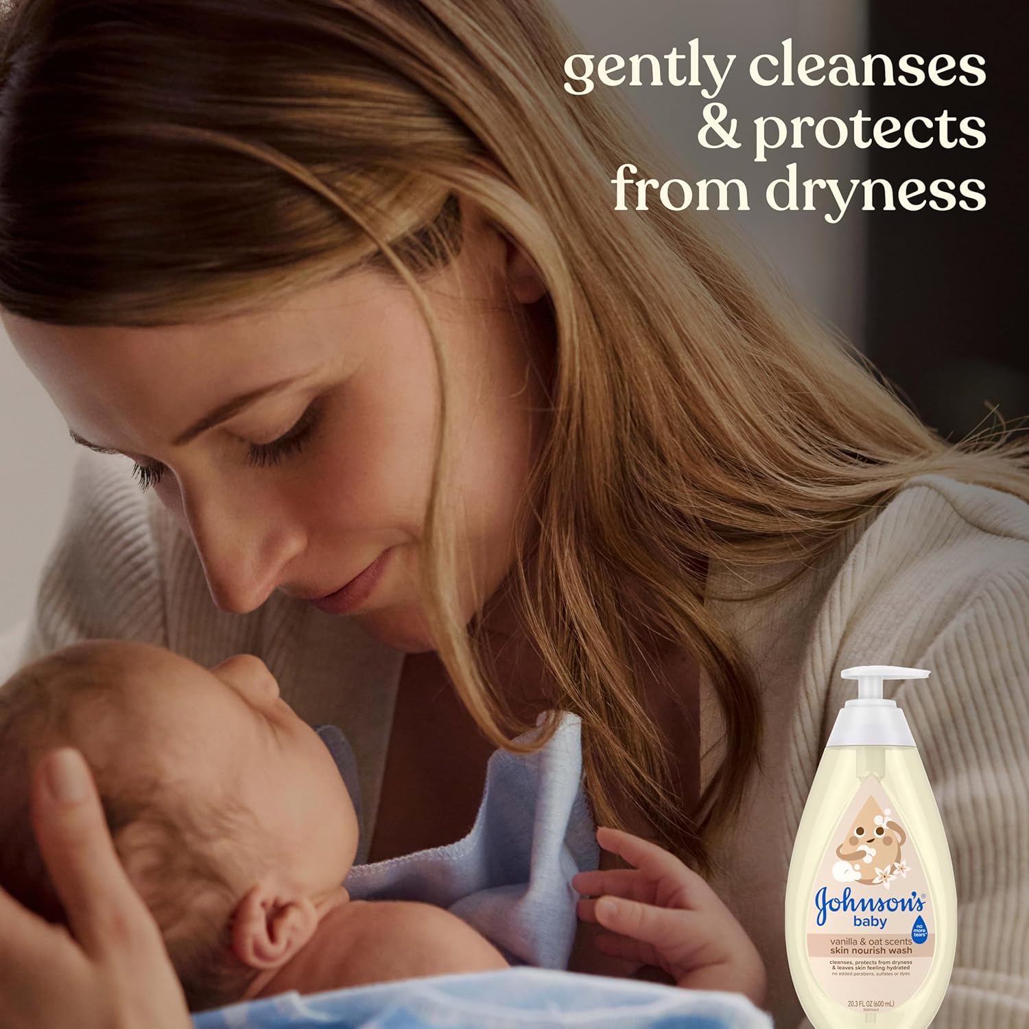 Johnson's Skin Nourishing Moisture Baby Wash, Vanilla & Oat Scents, Tear-Free, Hypoallergenic Baby Body Wash Cleanses, Protects from Dryness, & Leaves Skin Feeling Hydrated, 20.3 fl. oz - Image 7