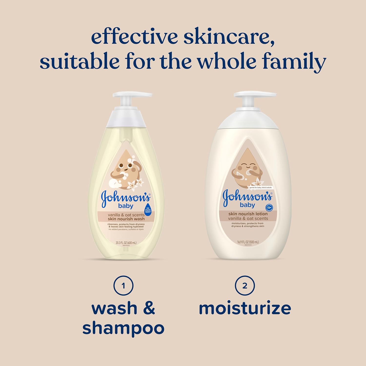Johnson's Skin Nourishing Moisture Baby Wash, Vanilla & Oat Scents, Tear-Free, Hypoallergenic Baby Body Wash Cleanses, Protects from Dryness, & Leaves Skin Feeling Hydrated, 20.3 fl. oz - Image 3