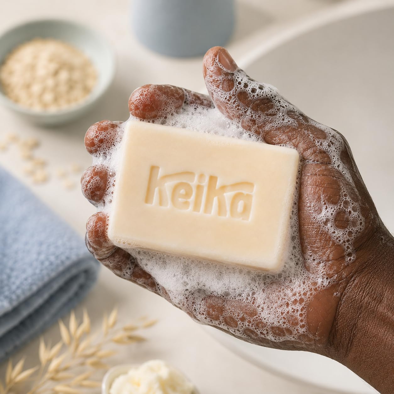 Keika Baby Soap Bar Oat & Shea Unscented for Eczema, Psoriasis, Face, Body, Infant Kids Teens Men Women with Sensitive Skin, 5 oz. - Image 3