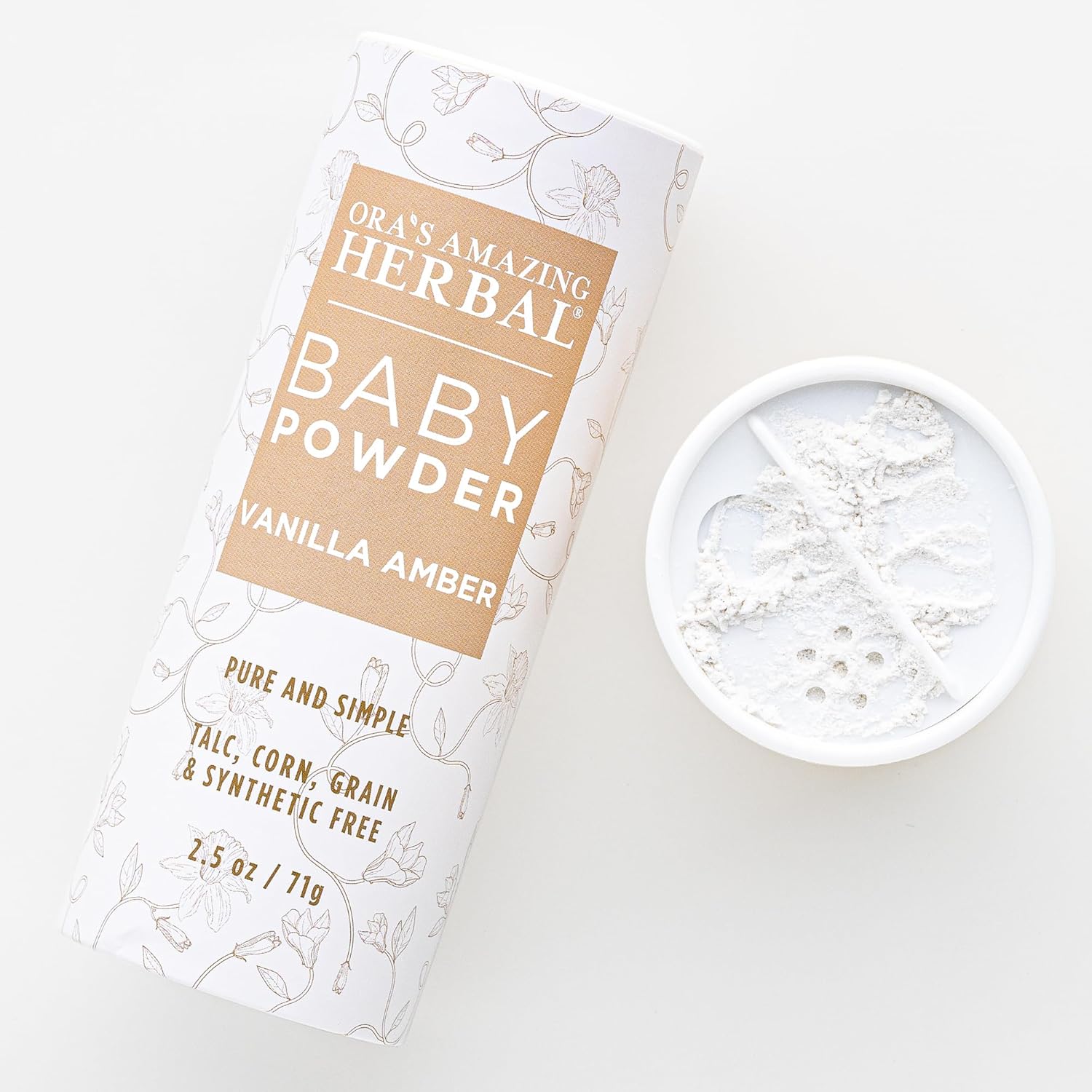 Baby Powder Talc-Free, Real Vanilla Amber Natural Scent, Cornstarch Free Arrowroot and Clay Based Powder, Synthetic Fragrance Free, Ora's Amazing Herbal, 2.5 oz - 1