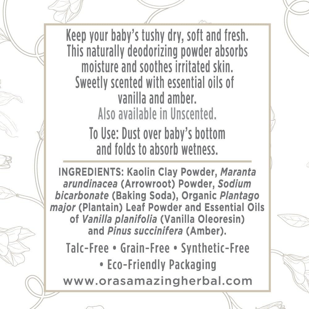 Baby Powder Talc-Free, Real Vanilla Amber Natural Scent, Cornstarch Free Arrowroot and Clay Based Powder, Synthetic Fragrance Free, Ora's Amazing Herbal, 2.5 oz - Image 6