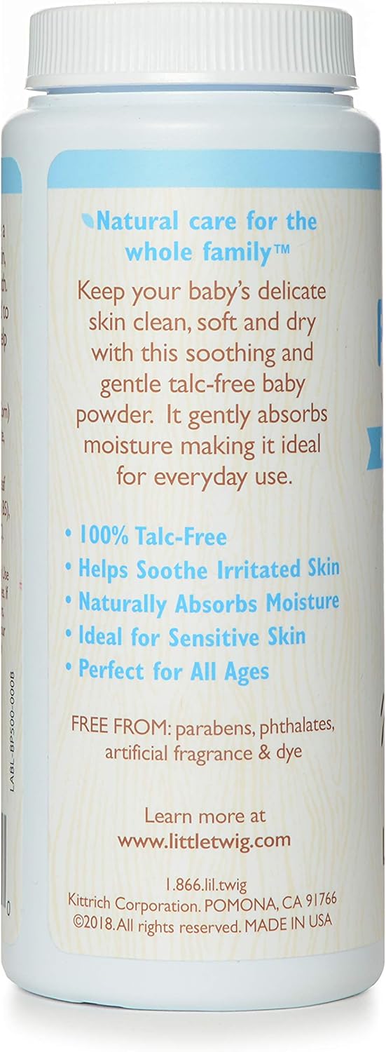 Little Twig Baby Powder, Natural Plant Derived Formula with Cornstarch and Aloe, 100% Talc-Free Powder, Fragrance-Free, 4.5 oz - Image 3