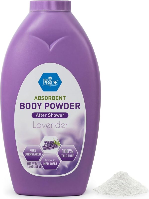 MED PRIDE Talc Free Cornstarch Body Powder with Lavender Scent, Moisture Absorbing Skin Care for Daily Freshness, Cruelty Free Formula, 13 Ounce Bottle - 1