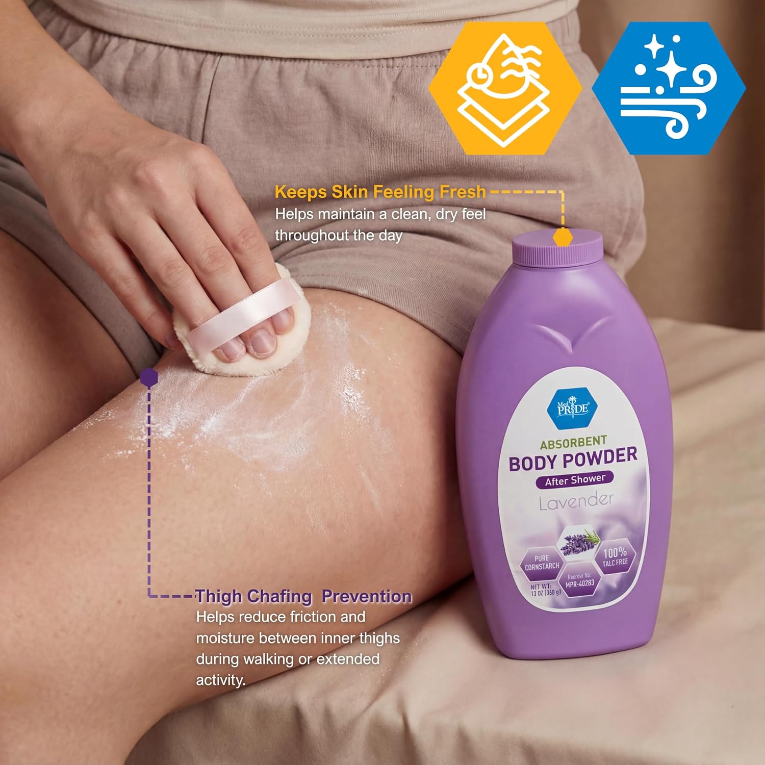 MED PRIDE Talc Free Cornstarch Body Powder with Lavender Scent, Moisture Absorbing Skin Care for Daily Freshness, Cruelty Free Formula, 13 Ounce Bottle - Image 4