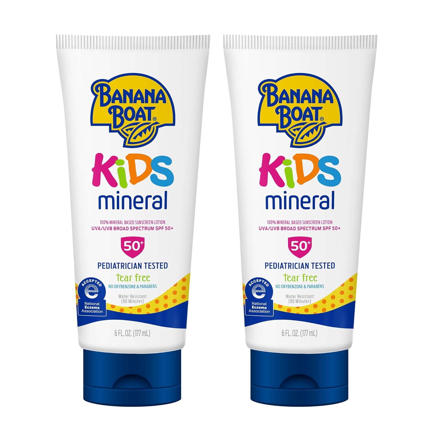 Banana Boat Mineral Kids Sunscreen Lotion SPF 50, 6 Fl Oz (2 Pack) | Zinc oxide mineral sunscreen for kids, Sweat and water resistant, UVA/UVB broad spectrum protection, For face and body