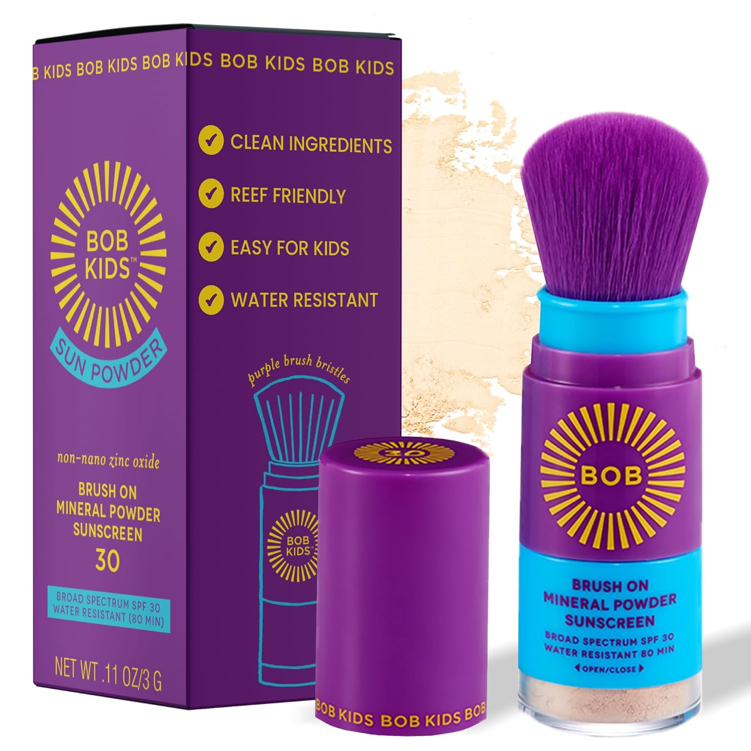 Brush on Block KIDS SPF 30 Brush On Mineral Powder Sunscreen | Water Resistant for 80 Minutes, Broad Spectrum, Fragrance Free, Easy to Apply, Designed for Kids & Babies, Mfg in the USA