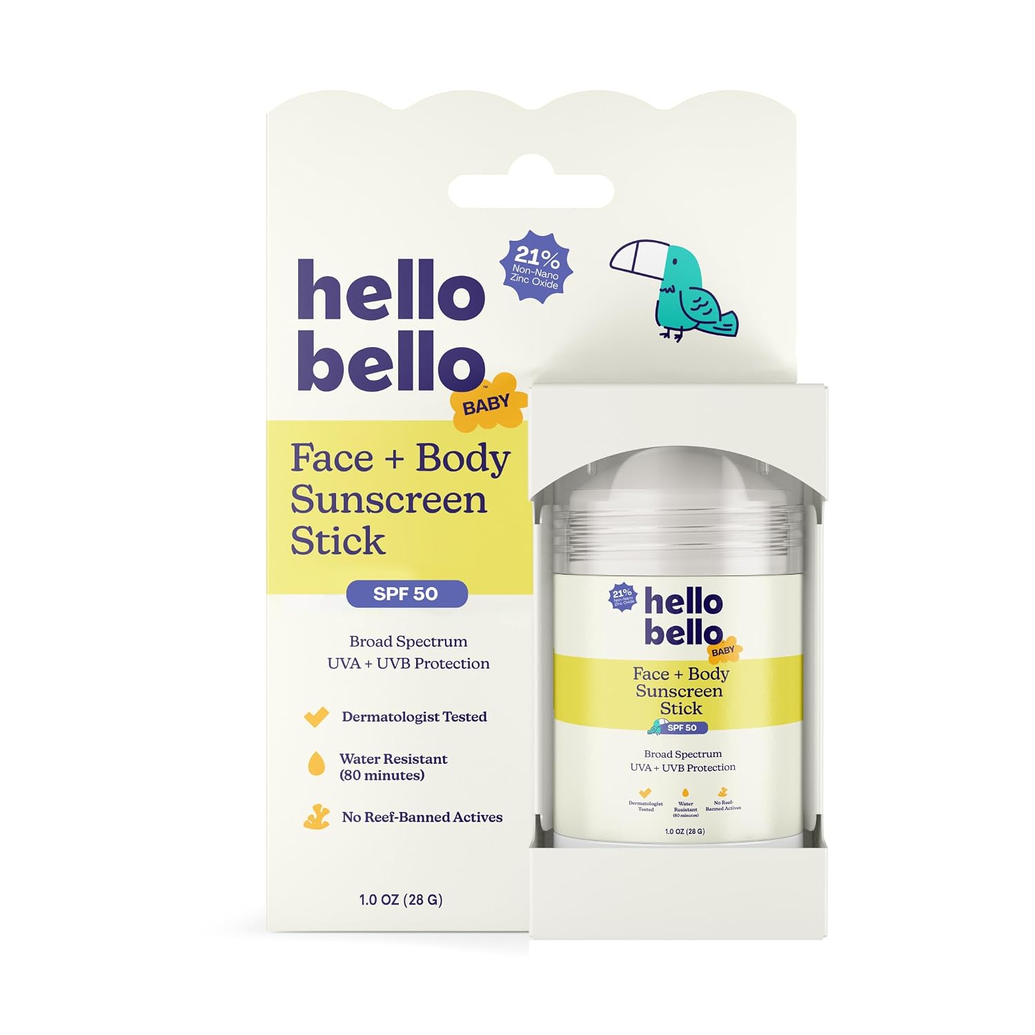 Hello Bello Baby Sunscreen, SPF50 Broad-Spectrum Mineral Sun Stick, 1oz