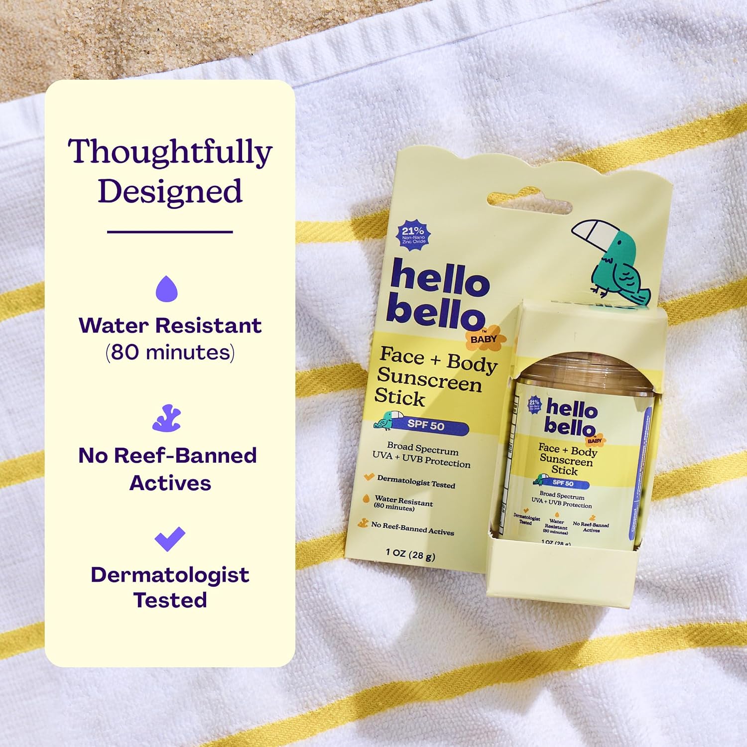 Hello Bello Baby Sunscreen, SPF50 Broad-Spectrum Mineral Sun Stick, 1oz - Image 3