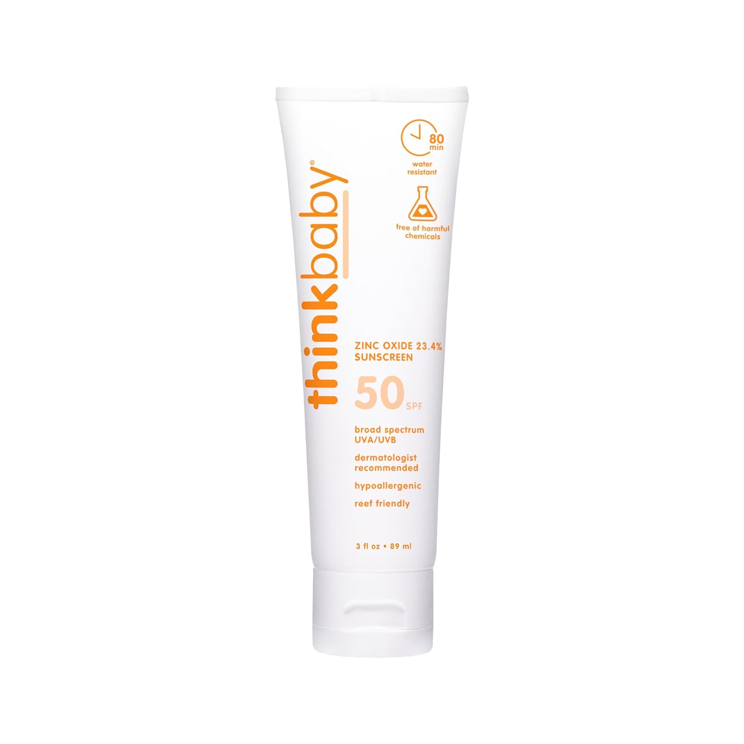 Thinkbaby Baby Sunscreen SPF 50+, Mineral Formula, Water Resistant, 3 Oz