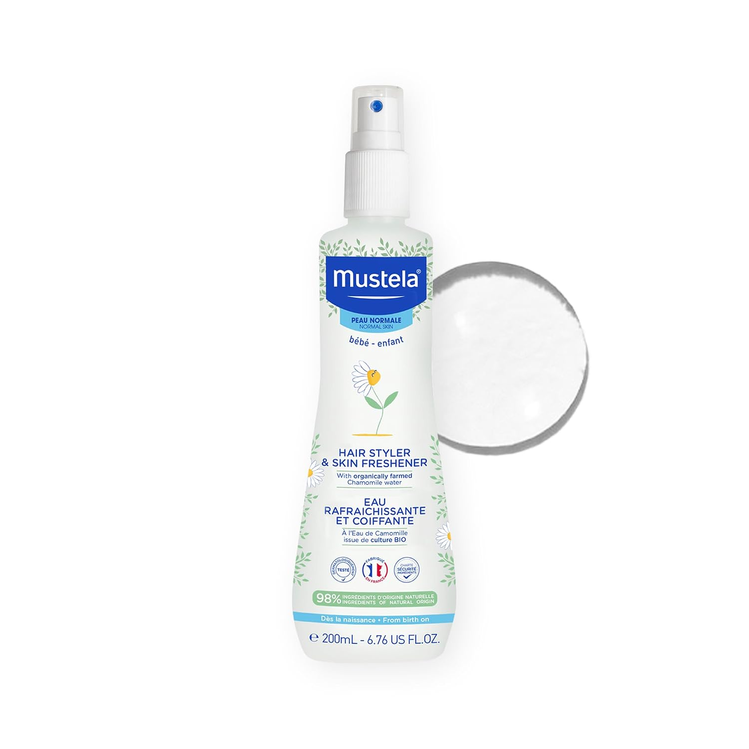 Mustela Baby Hair Styler & Skin Freshener – with Natural Avocado & Chamomile Water – Vegan & Hypoallergenic – 6.76 fl. oz.